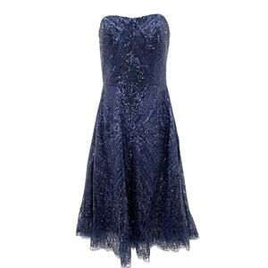 Dress the population navy sarah strapless sequin dress